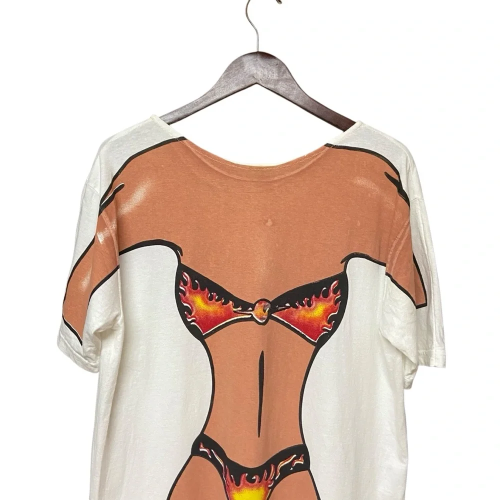 Vintage 90s Streetwear Distressed Flame Bikini Beach T-Shirt Women's Swim Dress